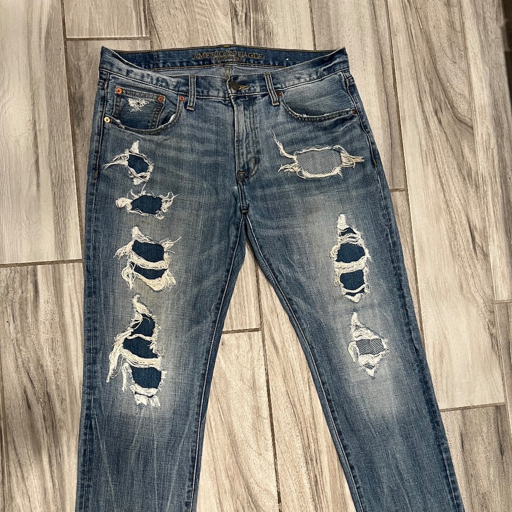 American Eagle Straight Leg Jeans, Size 34x32, Medium to Dark Wash